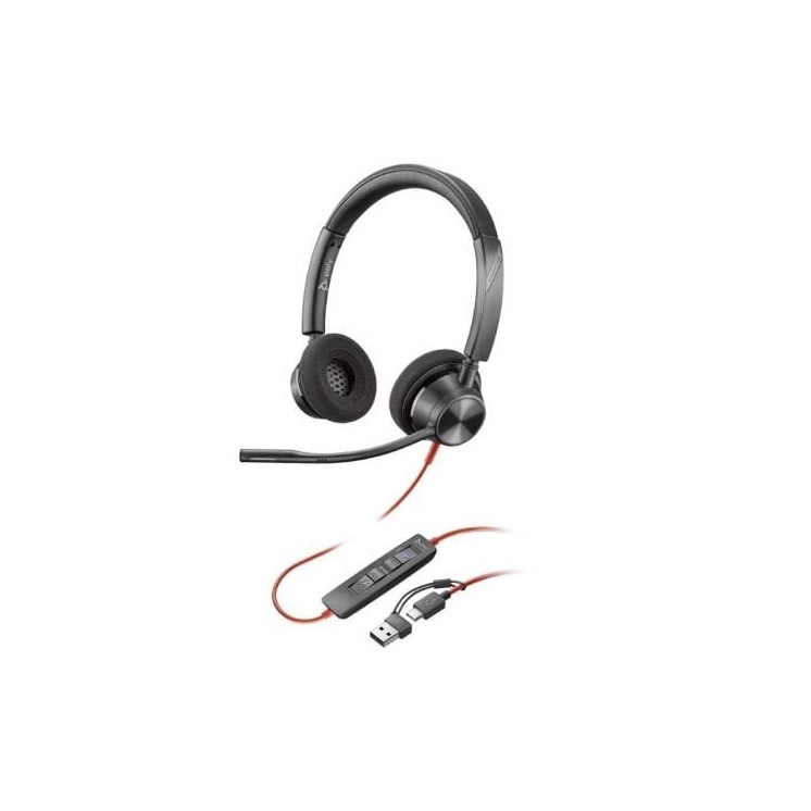 Auriculares poly blackwire 3320 para microsoft teams usb-c + adaptador usb-c/a/ con micrófono/ usb tipo-c/ negros