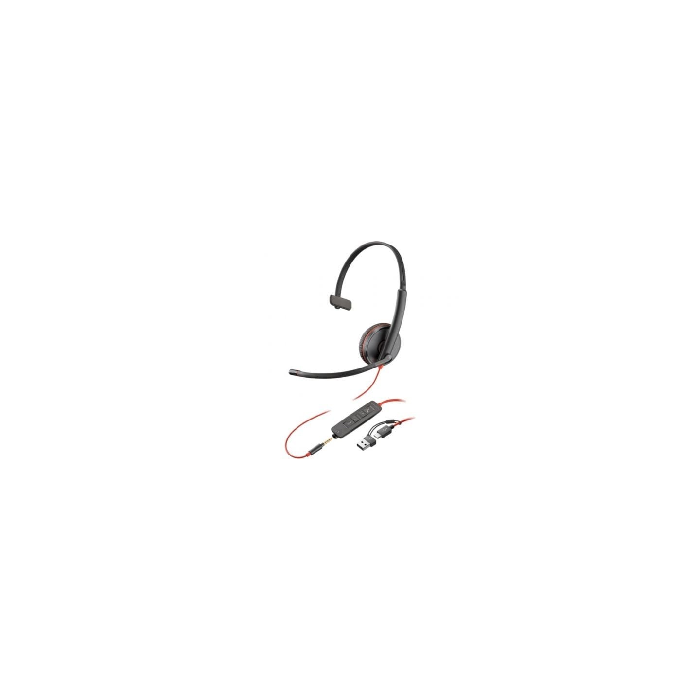 Auricular poly blackwire 3215 + 3.5mm + adaptador usb-c/a/ con micrófono/ jack 3.5 - usb tipo-c/ bulk/ negro