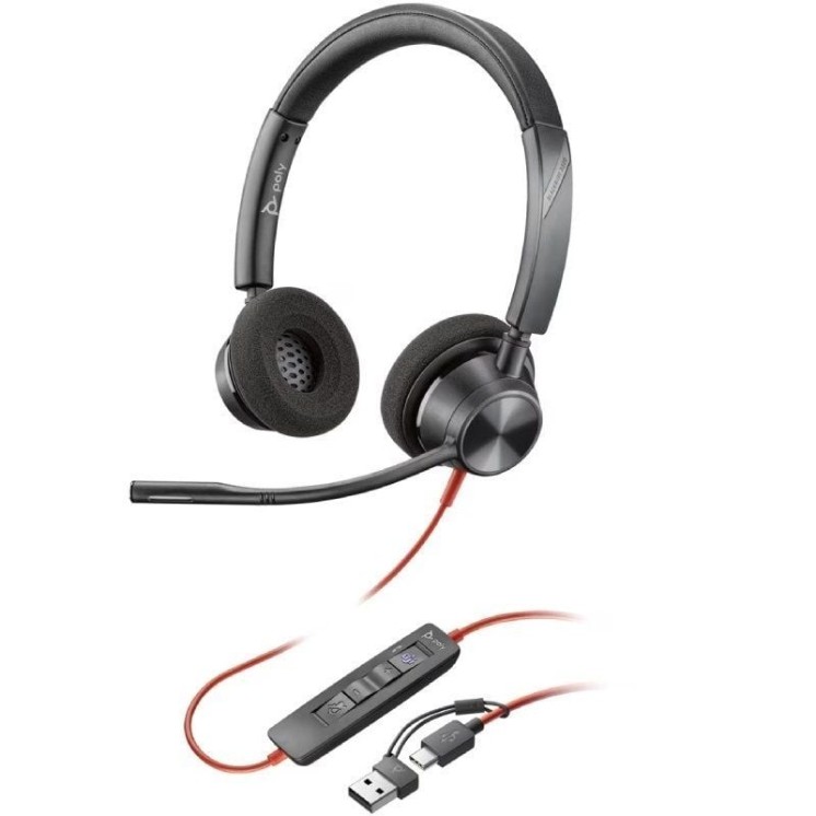 Auriculares poly blackwire 3320 para microsoft teams usb-c + adaptador usb-c/a/ con micrófono/ usb tipo-c/ negros