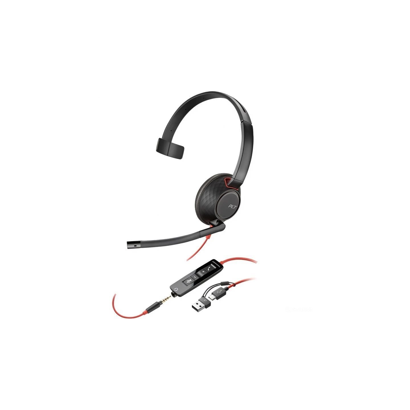 Auricular poly blackwire 5210 + 3.5 mm + adaptador usb-c/a/ con micrófono/ jack 3.5 - usb tipo-c/ jack 3.5 - usb tipo-c/ bulk/